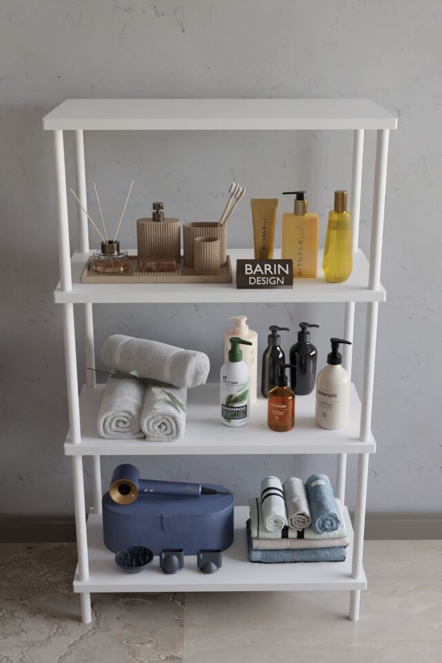 4 Katlı Çevir Kur Metal Gövdeli Banyo Rafı | Çok Amaçlı Düzenleyici | Organizer Stand Banyo Dolabı