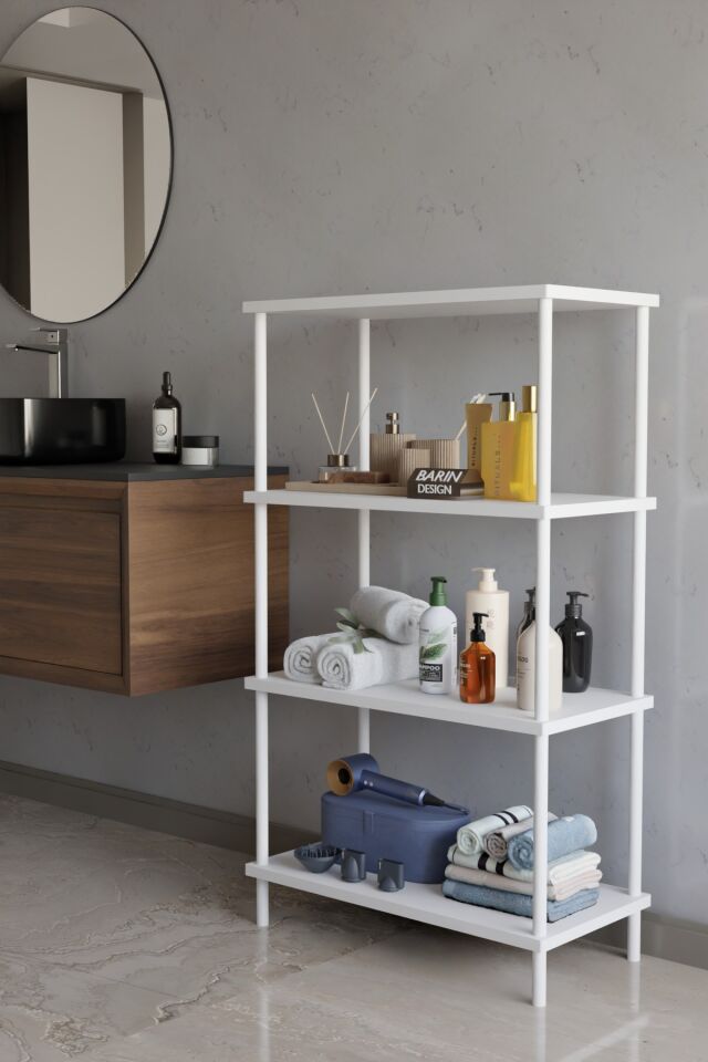 4 Katlı Çevir Kur Metal Gövdeli Banyo Rafı | Çok Amaçlı Düzenleyici | Organizer Stand Banyo Dolabı