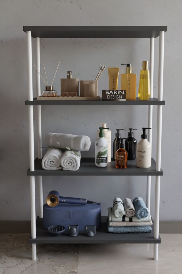 4 Katlı Çevir Kur Metal Gövdeli Banyo Rafı | Çok Amaçlı Düzenleyici | Organizer Stand Banyo Dolabı