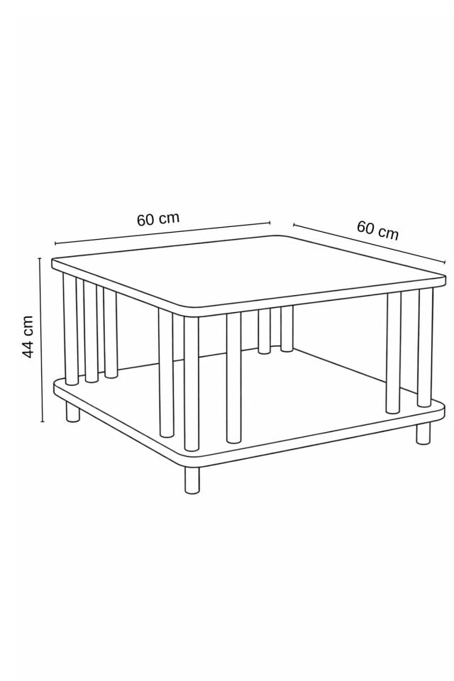 Modern Kare Orta Sehpa Çift Katlı Beyaz Metal Ayaklı Salon, Ofis, Dekoratif Masa