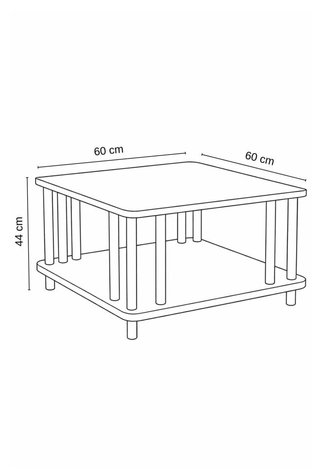 Modern Kare Orta Sehpa Çift Katlı Beyaz Metal Ayaklı Salon, Ofis, Dekoratif Masa