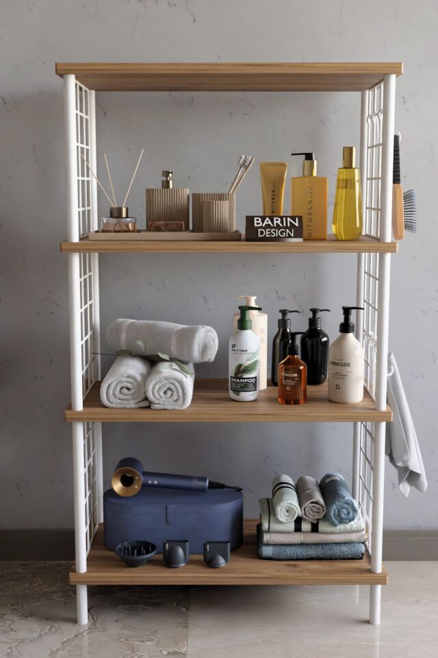 4 Katlı Çevir Kur Beyaz Metal Telli Banyo Rafı | Çok Amaçlı Düzenleyici, Organizer Stand Banyo Dolabı