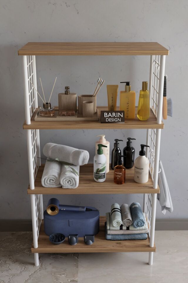 4 Katlı Çevir Kur Beyaz Metal Telli Banyo Rafı | Çok Amaçlı Düzenleyici, Organizer Stand Banyo Dolabı