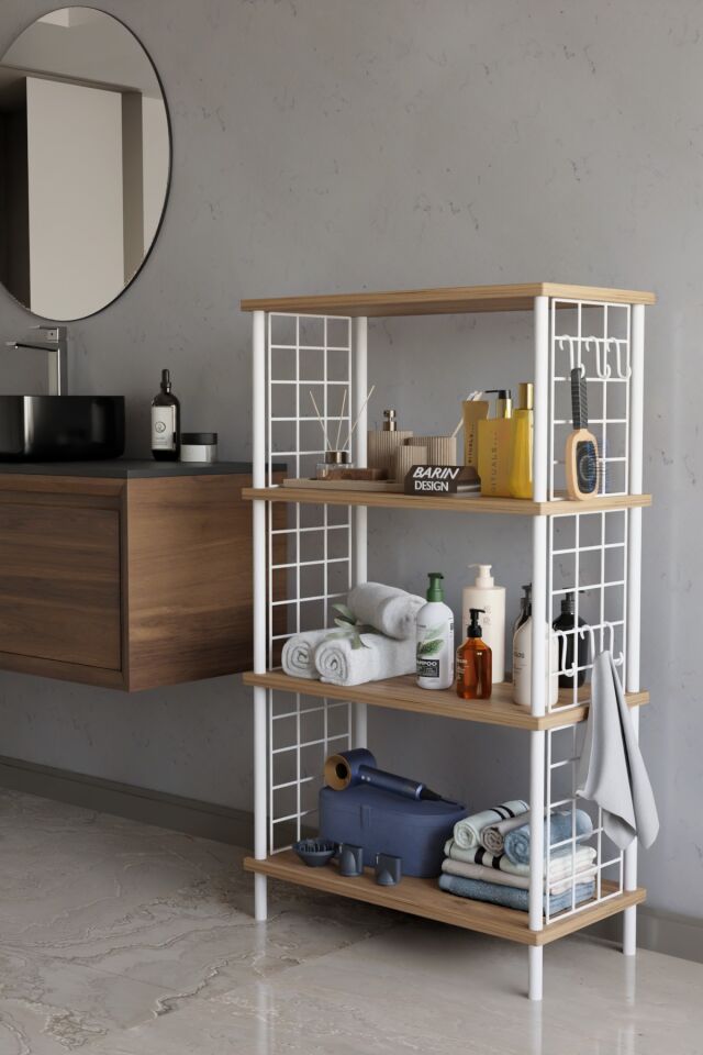 4 Katlı Çevir Kur Beyaz Metal Telli Banyo Rafı | Çok Amaçlı Düzenleyici, Organizer Stand Banyo Dolabı