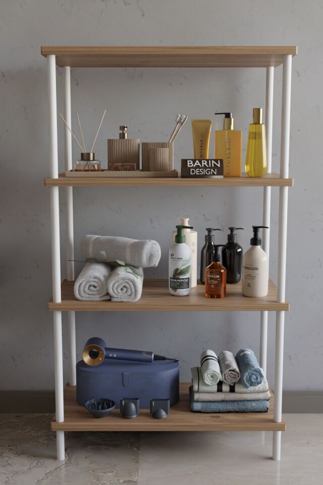 4 Katlı Çevir Kur Metal Gövdeli Banyo Rafı | Çok Amaçlı Düzenleyici | Organizer Stand Banyo Dolabı