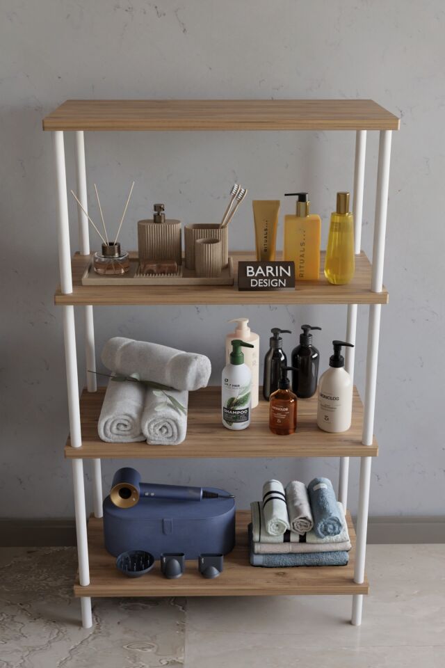 4 Katlı Çevir Kur Metal Gövdeli Banyo Rafı | Çok Amaçlı Düzenleyici | Organizer Stand Banyo Dolabı