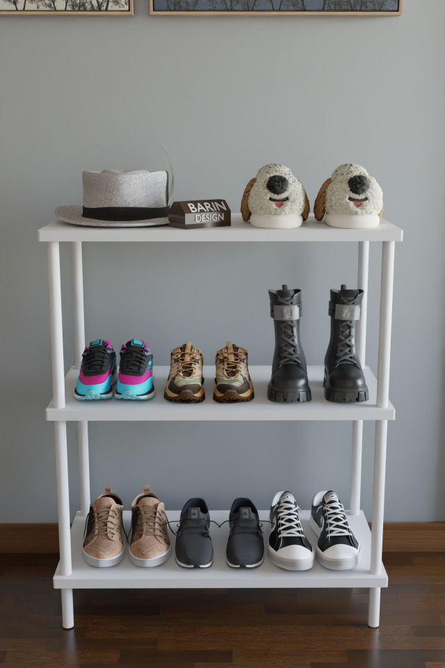 3 Raflı Çevir-Tak Beyaz Metal Gövdeli Çok Amaçlı Ayakkabılık ve Organizer Raf | Düzenleyici Raf Beyaz