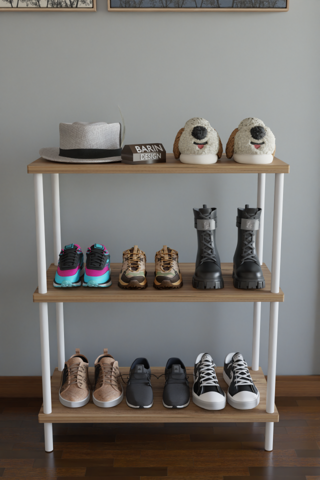3 Raflı Çevir-Tak Beyaz Metal Gövdeli Çok Amaçlı Ayakkabılık ve Organizer Raf | Düzenleyici Raf Atlantik Çam
