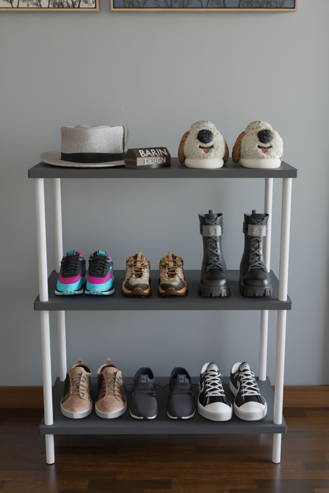 3 Raflı Çevir-Tak Beyaz Metal Gövdeli Çok Amaçlı Ayakkabılık ve Organizer Raf | Düzenleyici Raf Antrasit
