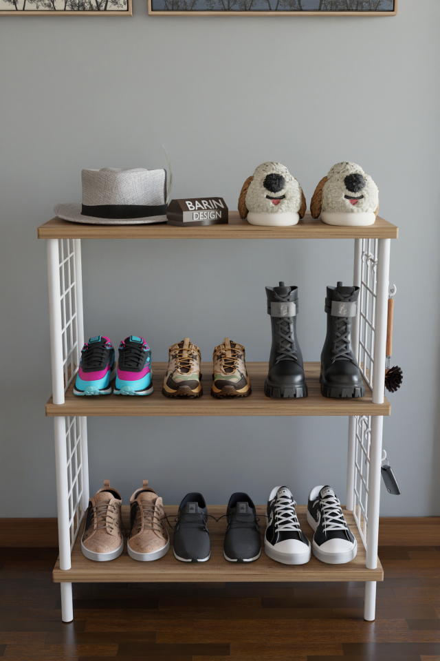 3 Raflı Çevir-Tak Beyaz Telli Metal Gövdeli Çok Amaçlı Ayakkabılık ve Organizer Raf Atlantik Çam