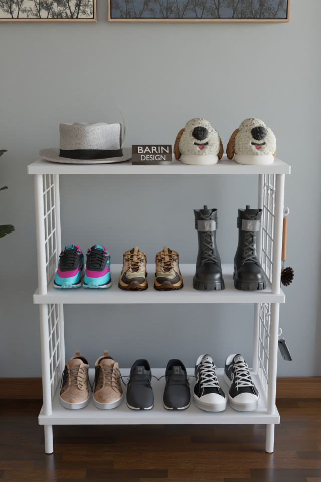 3 Raflı Çevir-Tak Beyaz Telli Metal Gövdeli Çok Amaçlı Ayakkabılık ve Organizer Raf Beyaz