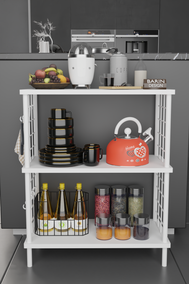 Barın Design 3 Raflı Çevir-Tak Beyaz Telli Metal Gövdeli Çok Amaçlı Mutfak Rafı ve Organizer Raf Beyaz