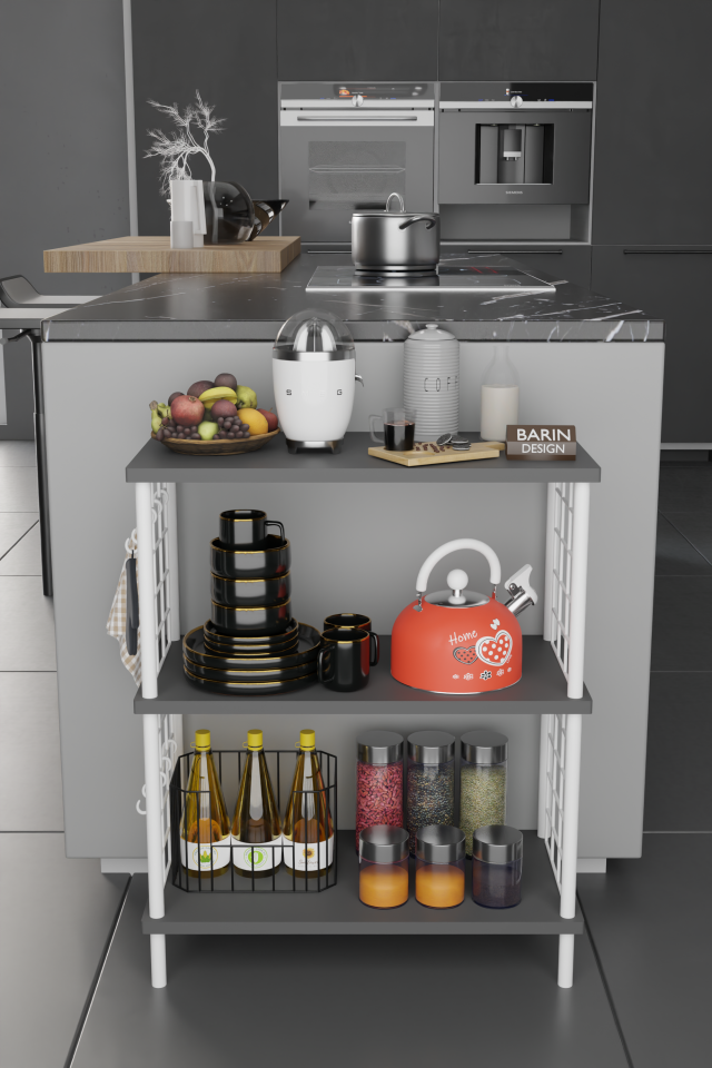 3 Raflı Çevir-Tak Beyaz Telli Metal Gövdeli Çok Amaçlı Mutfak Rafı ve Organizer Raf Antrasit