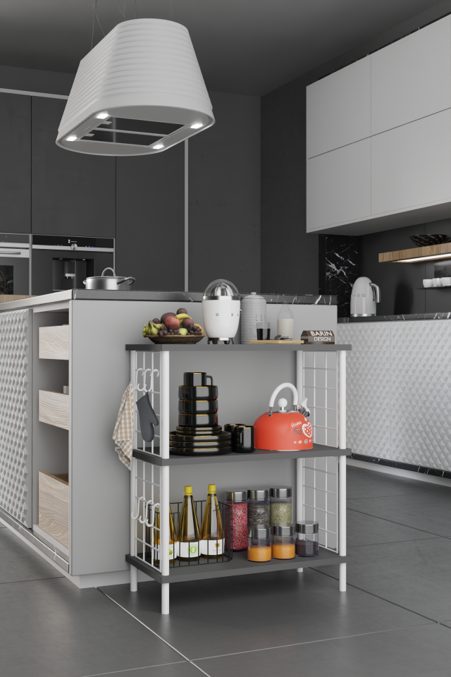 3 Raflı Çevir-Tak Beyaz Telli Metal Gövdeli Çok Amaçlı Mutfak Rafı ve Organizer Raf Antrasit