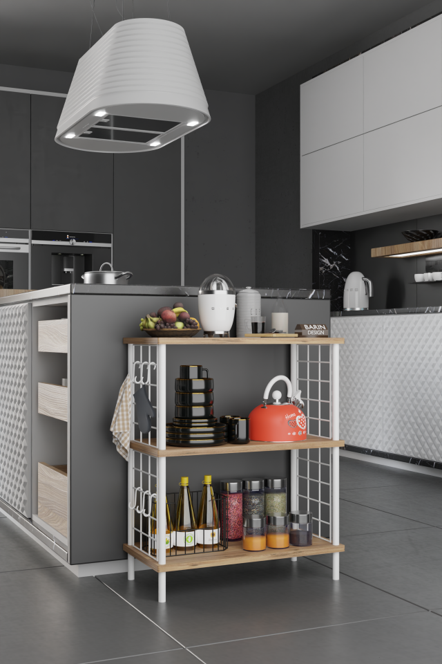 3 Raflı Çevir-Tak Beyaz Telli Metal Gövdeli Çok Amaçlı Mutfak Rafı ve Organizer Raf Antrasit