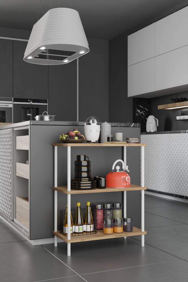 3 Raflı Çevir-Tak Beyaz Metal Gövdeli Çok Amaçlı Mutfak Rafı ve Organizer Raf Düzenleyici Raf  Atlantik Çam