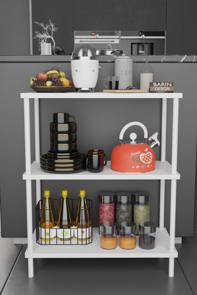 3 Raflı Çevir-Tak Beyaz Metal Gövdeli Çok Amaçlı Mutfak Rafı ve Organizer Raf Düzenleyici Raf Beyaz