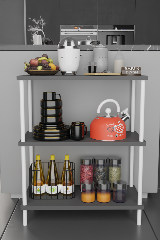 3 Raflı Çevir-Tak Beyaz Metal Gövdeli Çok Amaçlı Mutfak Rafı ve Organizer Raf Düzenleyici Raf Antrasit
