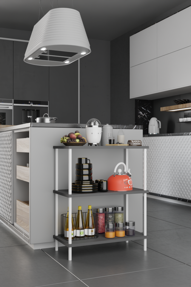 3 Raflı Çevir-Tak Beyaz Metal Gövdeli Çok Amaçlı Mutfak Rafı ve Organizer Raf Düzenleyici Raf Antrasit