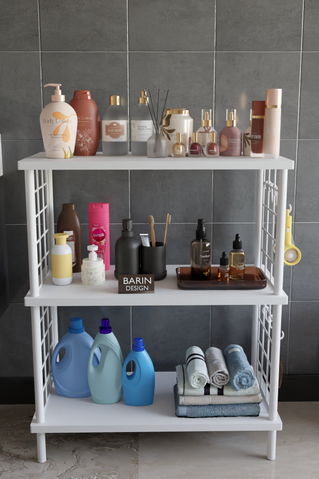 3 Raflı Çevir Tak Beyaz Telli Metal Gövdeli Çok Amaçlı Banyo Rafı ve Organizer Raf Banyo Dolabı Beyaz