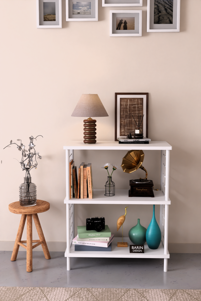 3 Raflı Çevir Tak Beyaz Telli Metal Gövdeli Çok Amaçlı Salon Rafı ve Kitaplık Salon Organizeri Beyaz