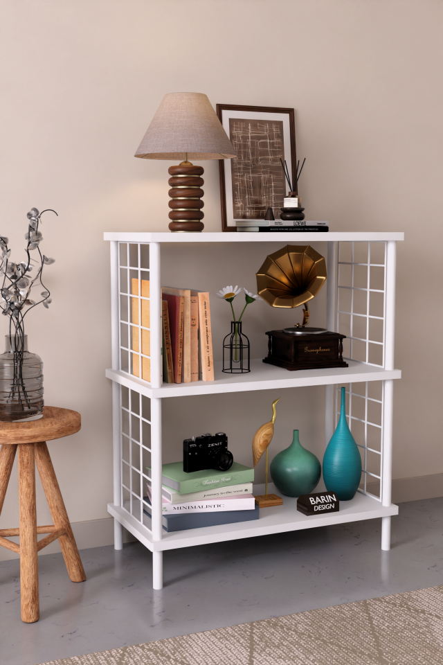 3 Raflı Çevir Tak Beyaz Telli Metal Gövdeli Çok Amaçlı Salon Rafı ve Kitaplık Salon Organizeri Beyaz