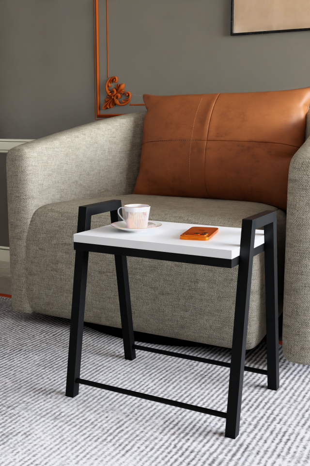 3'lü İç İçe Geçmeli Dikdörtgen Zigon Sehpa, Salon Sehpası, Kahve Sehpası Beyaz