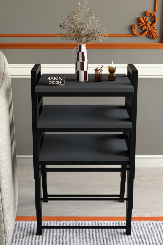 3'lü İç İçe Geçmeli Dikdörtgen Zigon Sehpa, Salon Sehpası, Kahve Sehpası Antrasit