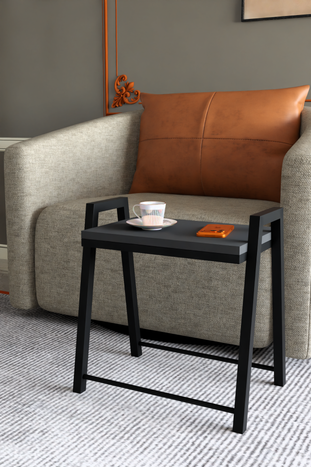 3'lü İç İçe Geçmeli Dikdörtgen Zigon Sehpa, Salon Sehpası, Kahve Sehpası Antrasit