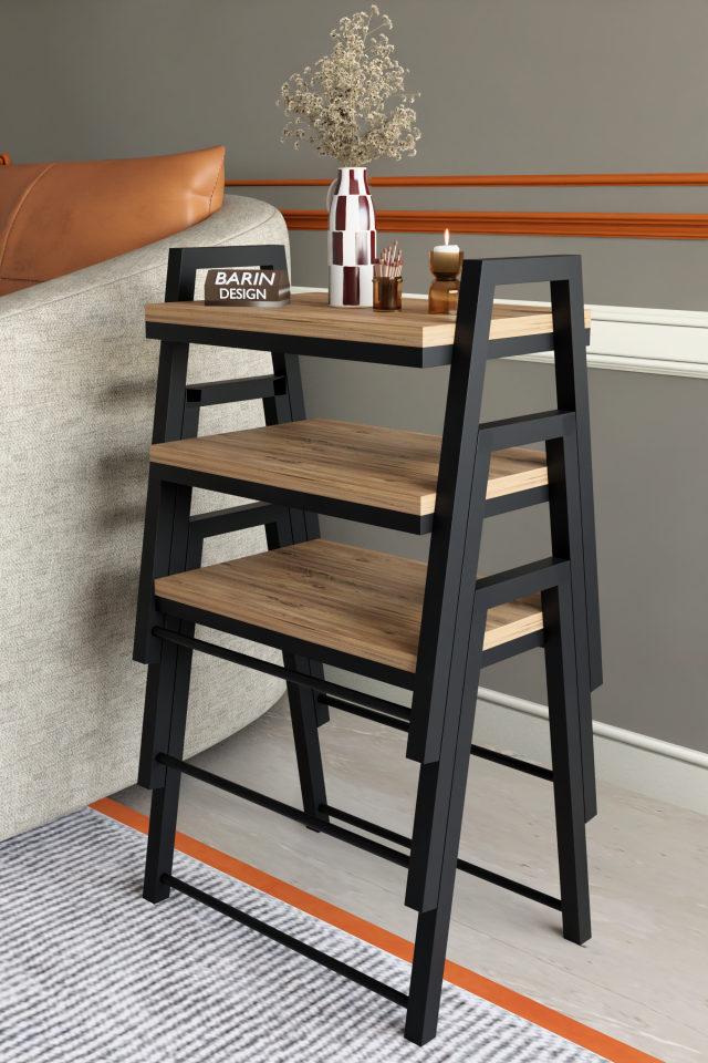 3'lü İç İçe Geçmeli Dikdörtgen Zigon Sehpa, Salon Sehpası, Kahve Sehpası Atlantik Çam