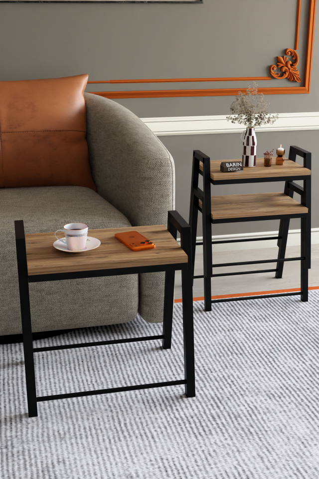 3'lü İç İçe Geçmeli Dikdörtgen Zigon Sehpa, Salon Sehpası, Kahve Sehpası Atlantik Çam