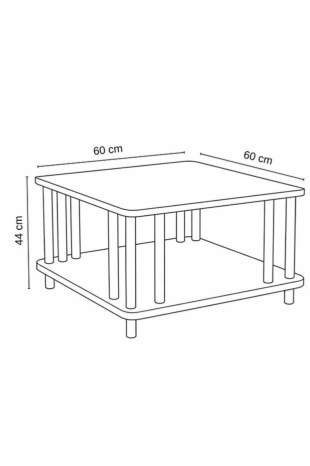 Modern Kare Orta Sehpa Çift Katlı Siyah Metal Ayaklı Salon, Ofis, Dekoratif Masa ANTRASİT