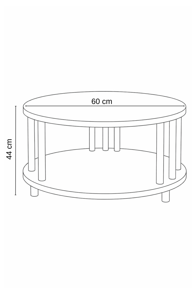 Modern Yuvarlak Orta Sehpa Çift Katlı Siyah Metal Ayaklı Salon, Ofis, Dekoratif Masa BEYAZ