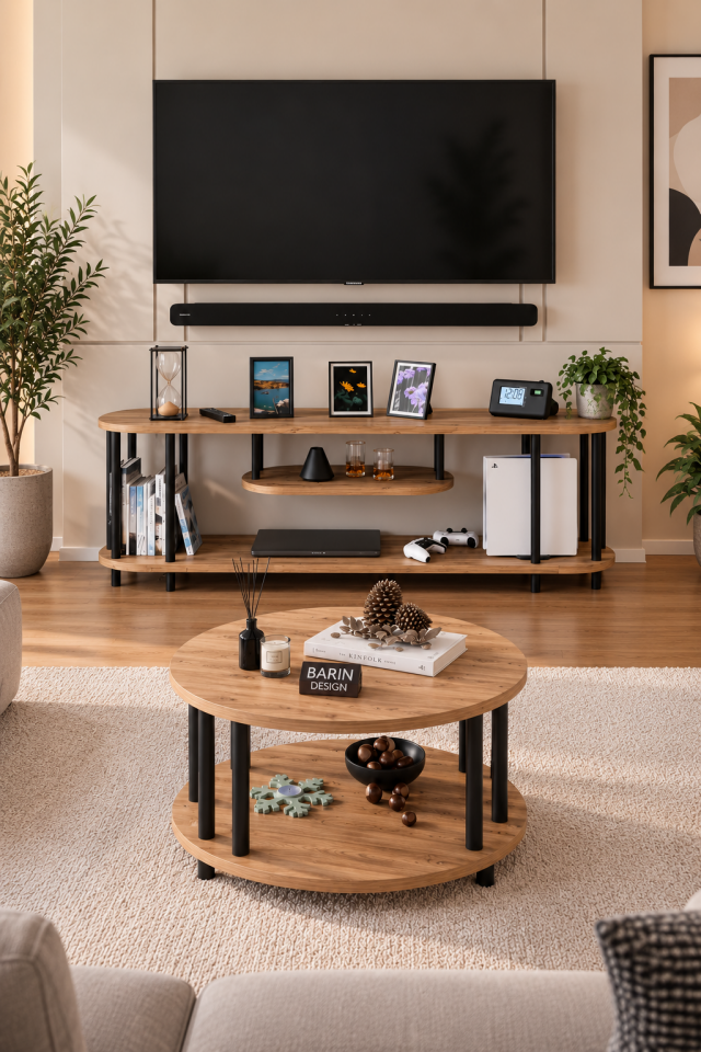 Salon Oturma Odası Takımı Metal Ayaklı Tv Ünitesi Orta Sehpa Avantajlı Mobilya Seti