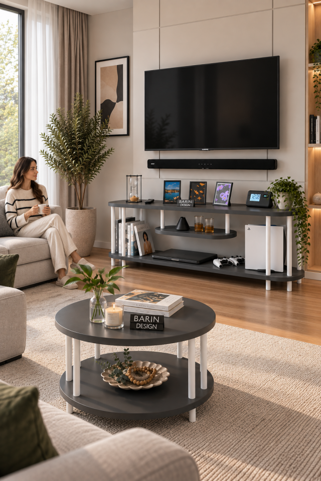 Salon Oturma Odası Takımı Metal Ayaklı Tv Ünitesi Orta Sehpa Avantajlı Mobilya Seti Antrasit