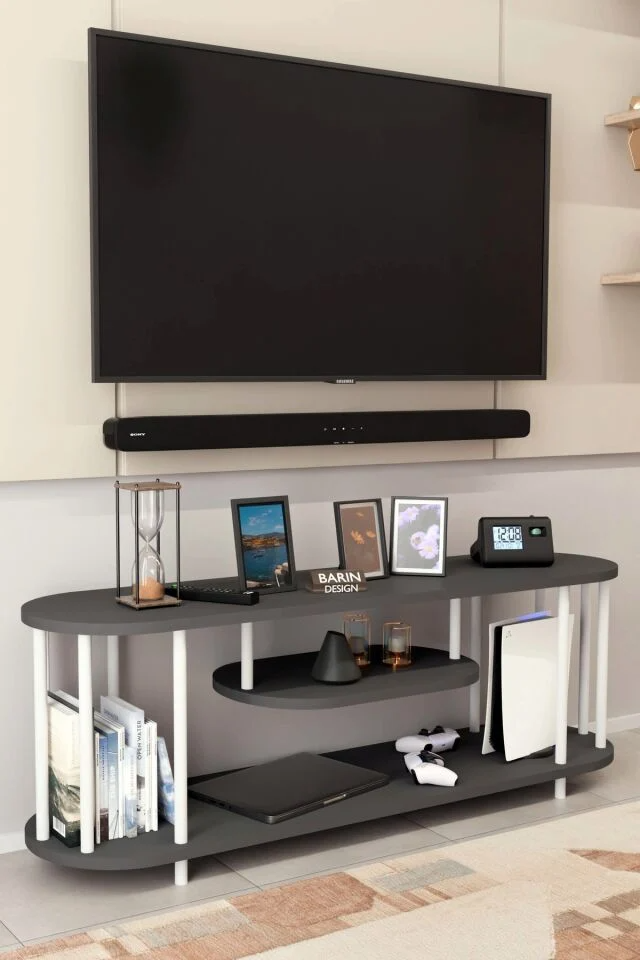 Salon Oturma Odası Takımı Metal Ayaklı Tv Ünitesi Orta Sehpa Avantajlı Mobilya Seti Antrasit