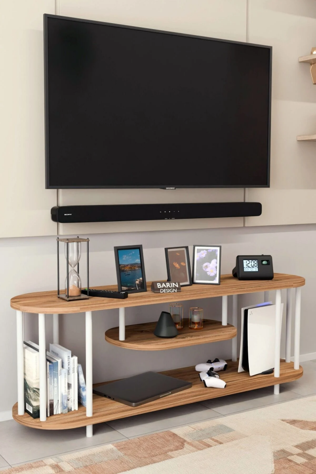 Salon Oturma Odası Takımı Metal Ayaklı Tv Ünitesi Orta Sehpa Avantajlı Mobilya Seti Atlantik Çam